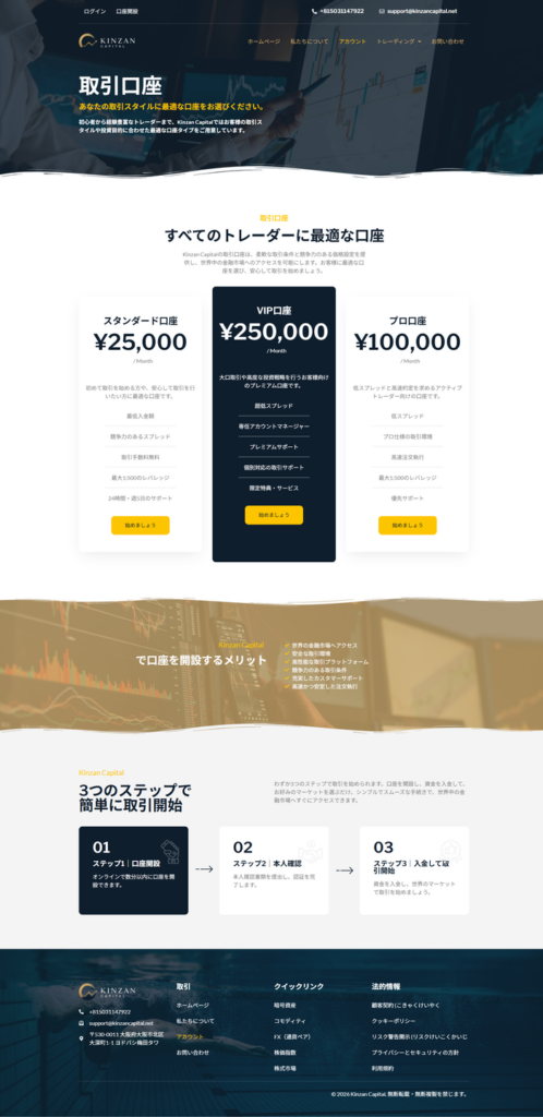 Kinzan Capital（kinzancapital.com）口座タイプページ