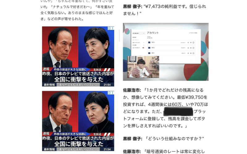著名人やテレビ番組を思わせる投資勧誘広告の参考画像