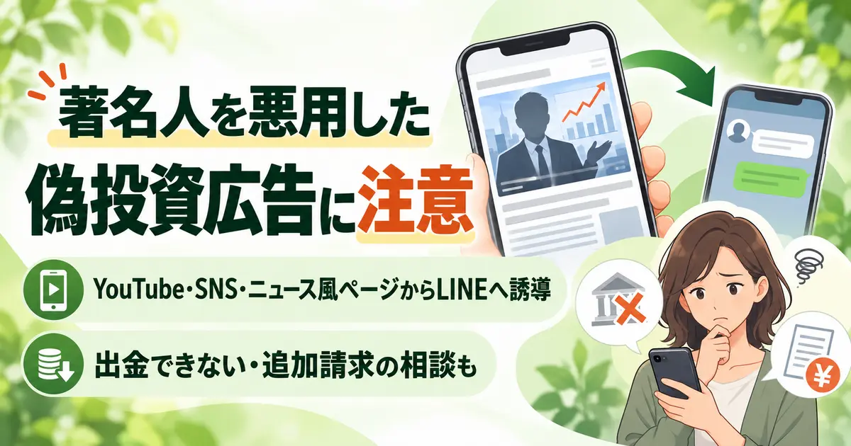 著名人を悪用した偽投資広告とYouTube・SNSからLINEへの投資勧誘に関する注意喚起